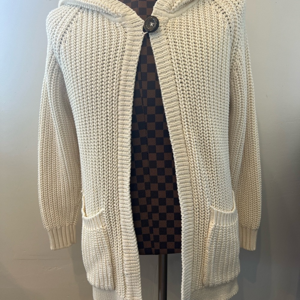 J.paterman Cream Knit Hooded Cardigan 100% cotton size medium